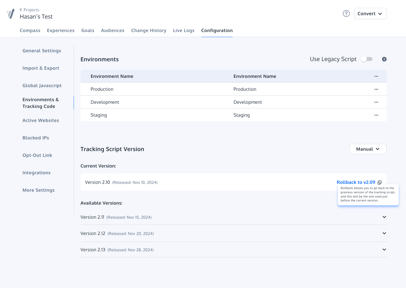 Tracking Script Version Management