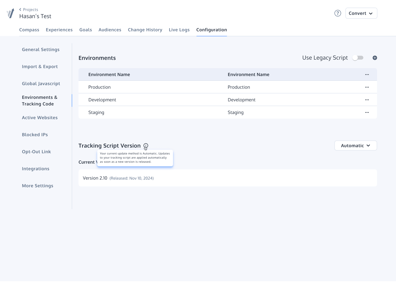 Tracking Script Version Management