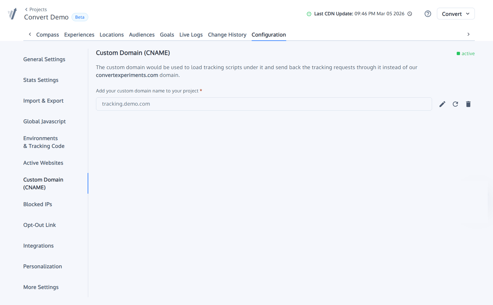 Custom Domains (CNAME) for the Convert Tracking Script