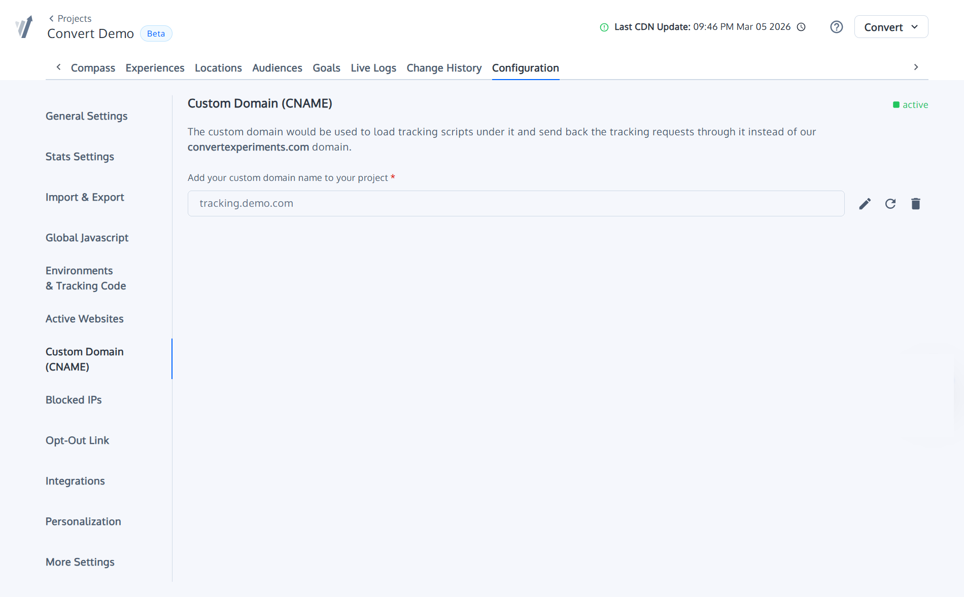 Custom Domains (CNAME) for the Convert Tracking Script