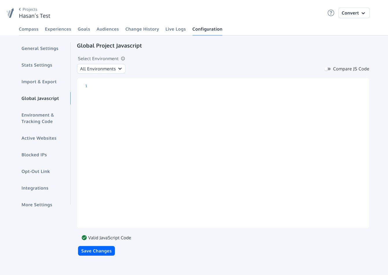 How to Use Environment-Specific Global JavaScript in Convert