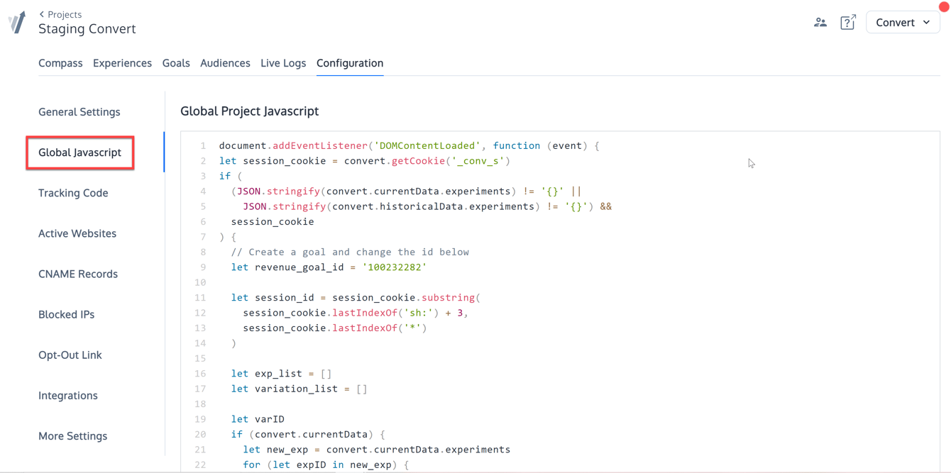 Project, Experience, Variation Javascript