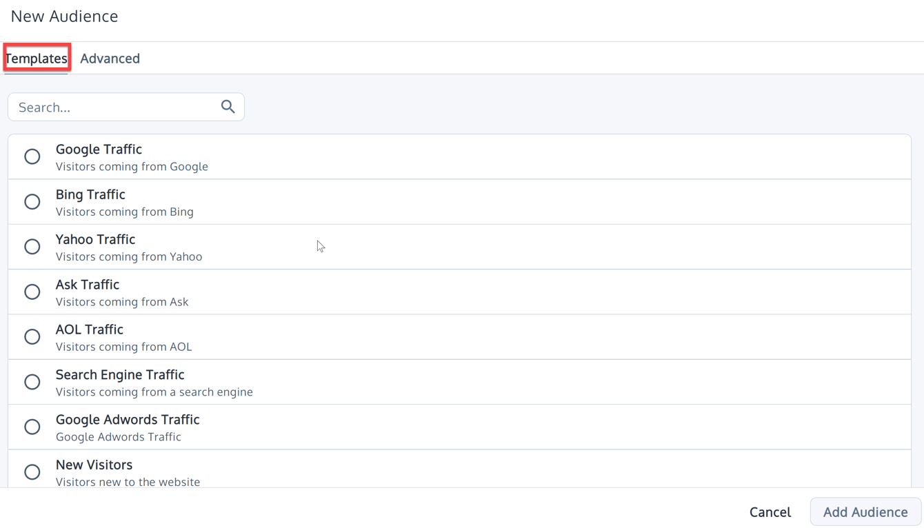 Define an Audience from the Templates